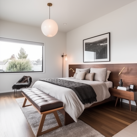 midcentury modern bedroom furniture and modern paper lamp