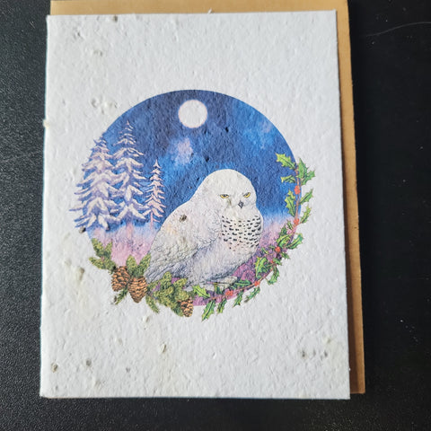 Winter Snowy Owl Plantable Herb Card