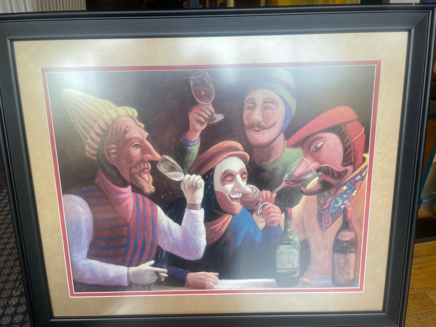 4 Men drinking wine painting 34" X 28"