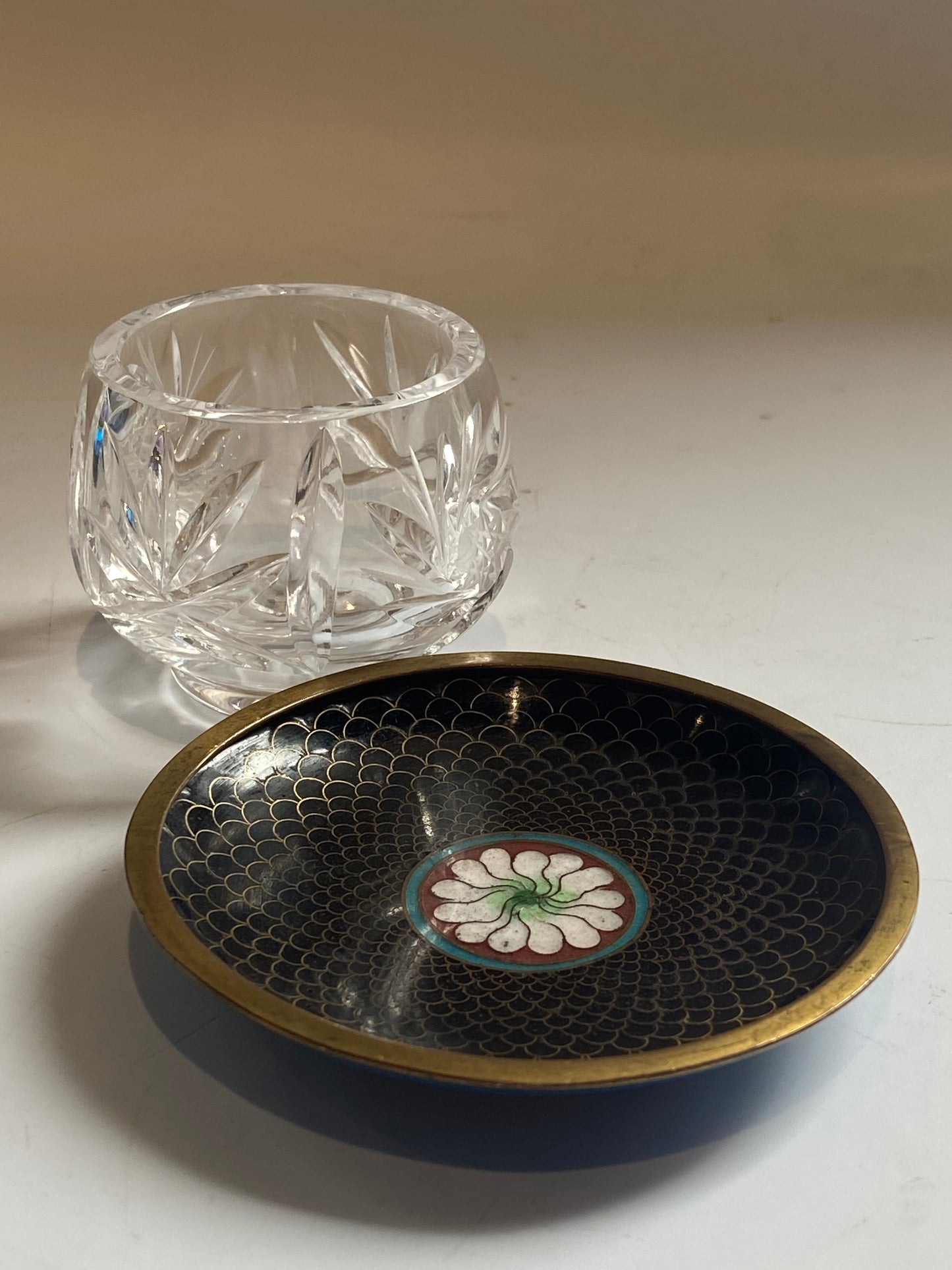 Small Glass cup and Black Flower Saucer
