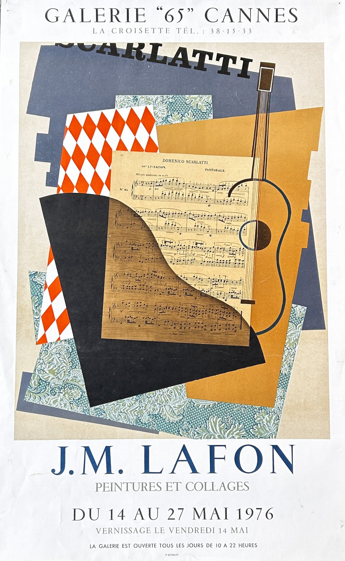 "J.M. Lafon Peintures Et Collages - Galerie 65 Cannes" Abstract Music Poster 1976  20.5" X 33"