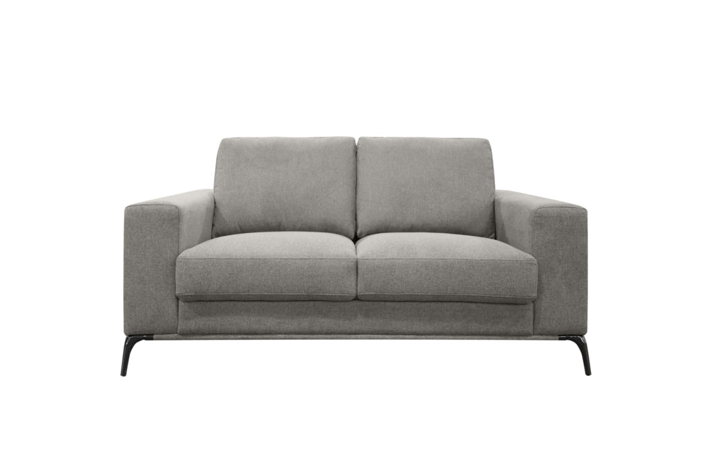 firm and well build loveseat in light grey with modern metal legs,
