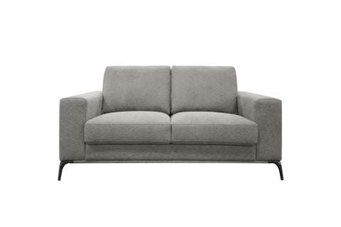 solid and comfortable cushion loveseat in the color taupe light grey.