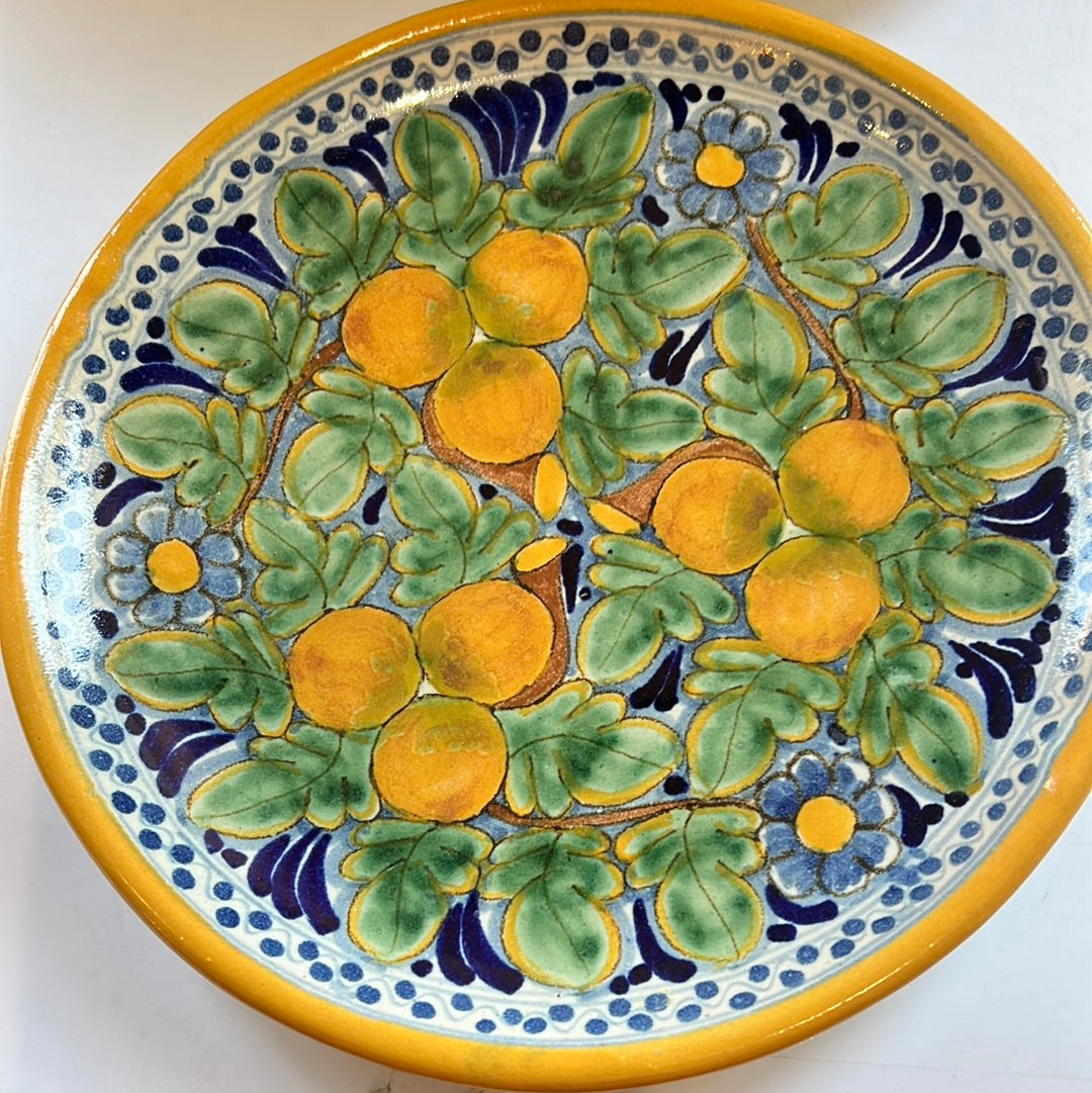 Talavera Pottery Yellow Edge Plate Assinado México Arte Artesanal La Corona Vintage 10”
