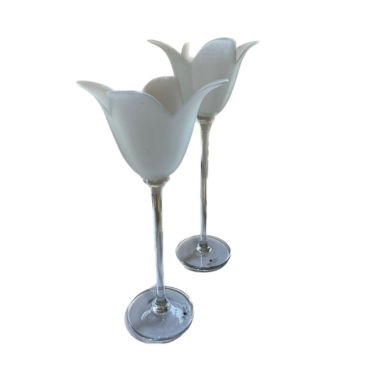Handmade Glass Candle Holder Lilies Set 14" and 16"
