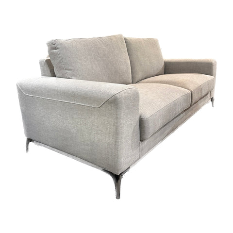 light grey taupe textured sofa, modern and minimalistic, sleek and well built. 
