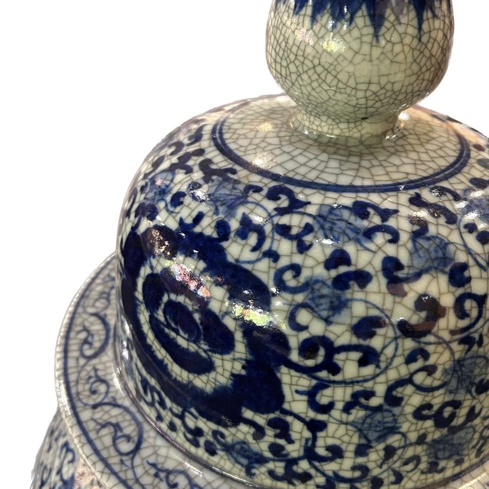Blue & White Chinese Imperial Ginger Jar with Lid 39" x 17"