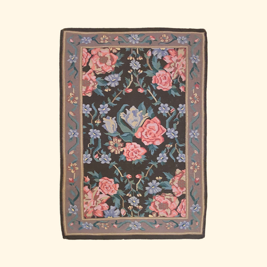 Vintage Indian Floral Wool Rug 67”x 47”