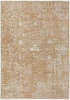 modern reproduction of a beige and honey colored rug with white details