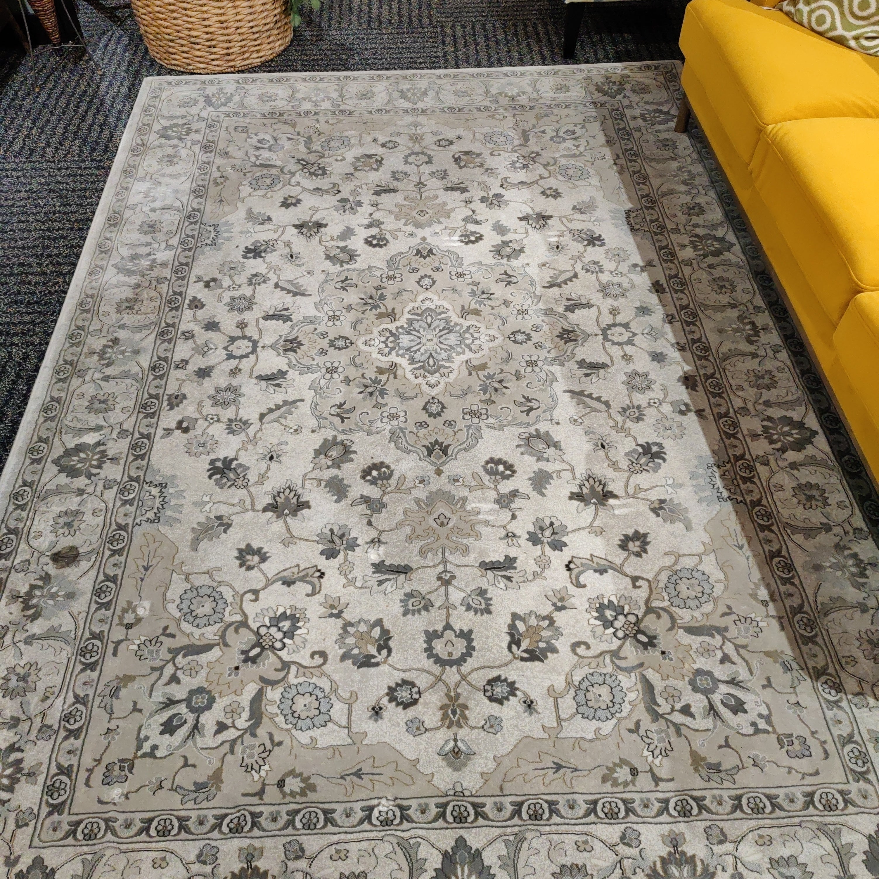 cozy modern and minimalistic patterned blue and grey/gray area rug