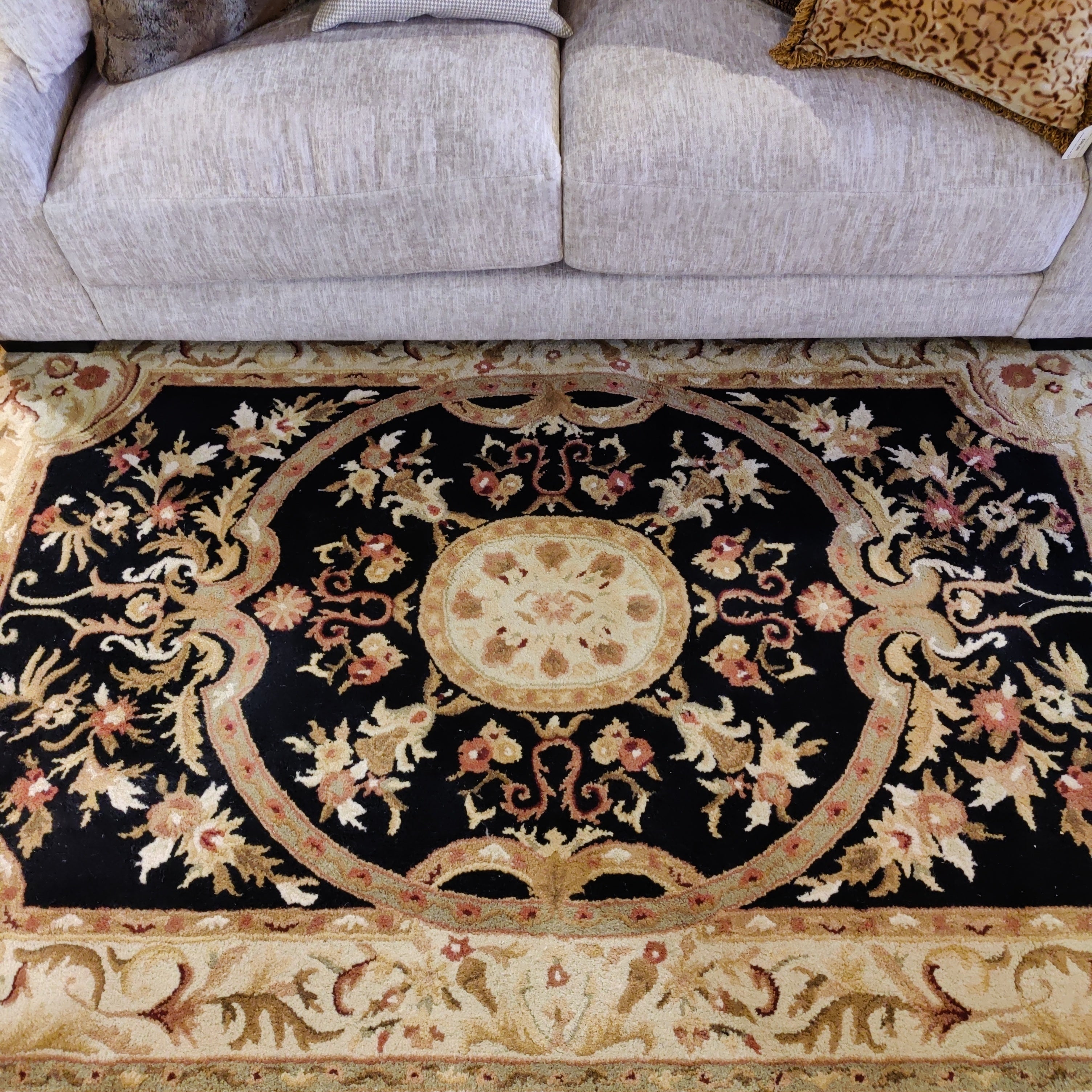 black and orange tones casino style royal wool rug