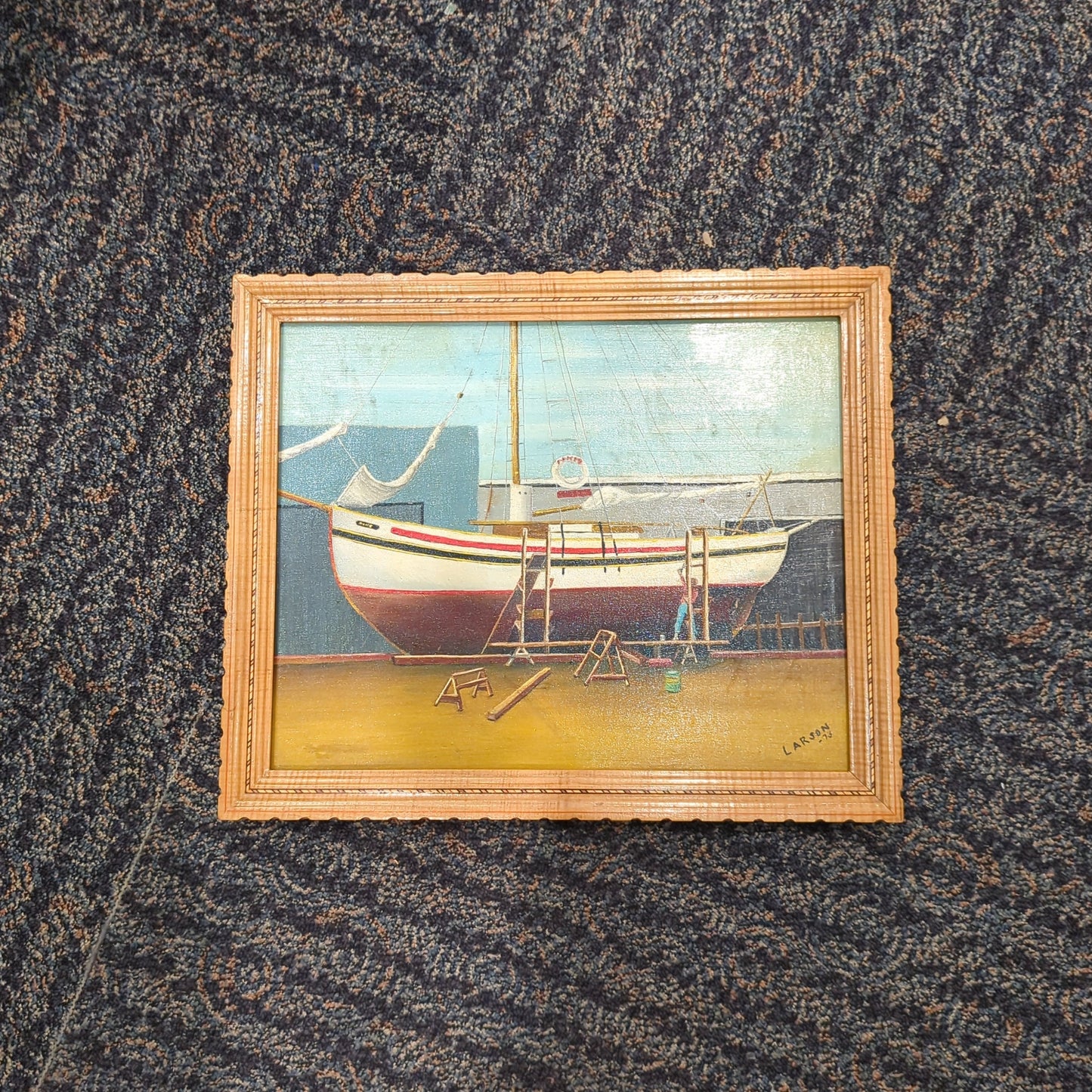 Larson's Oil Painting Sailboat 23" x 19"