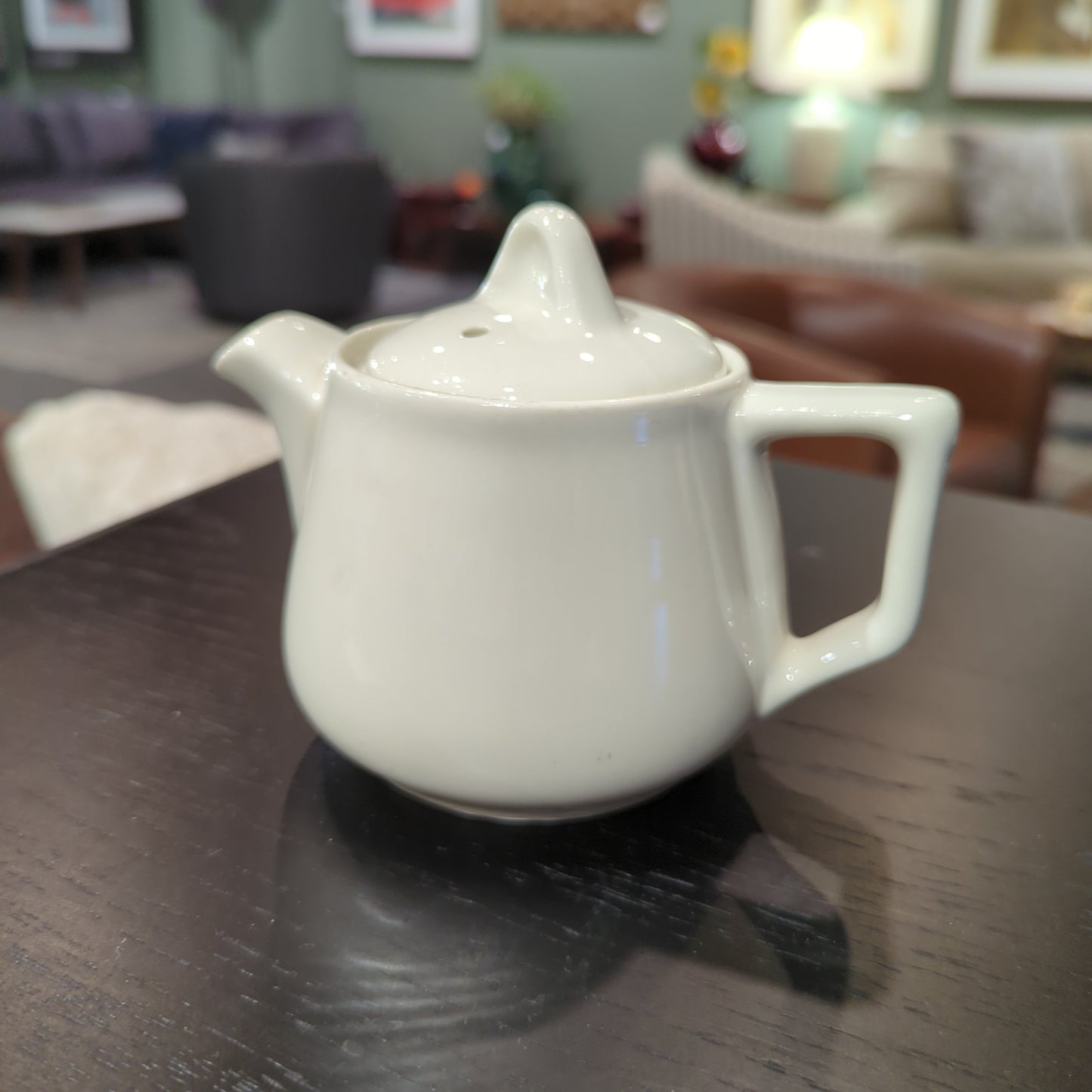 Small White Glazed Tea Pot 3-1/2"D x 3"H