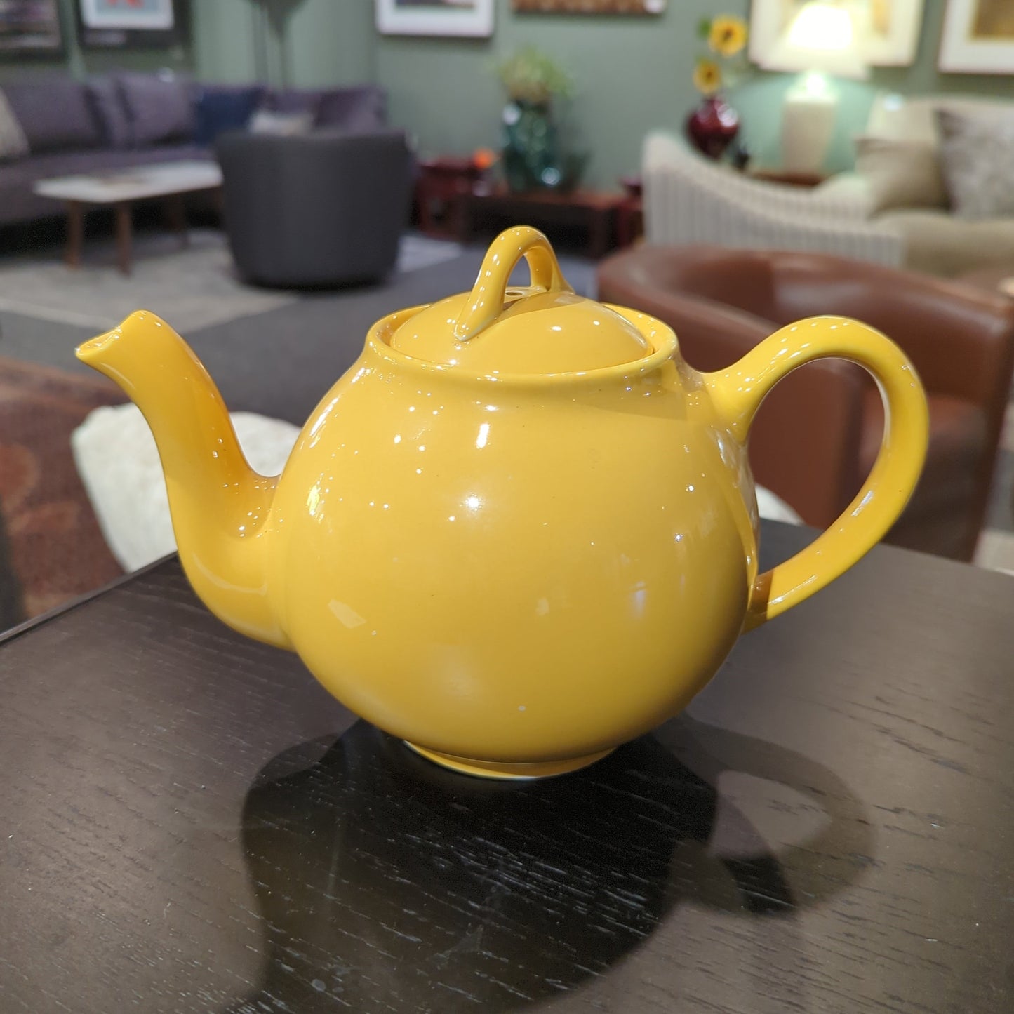 Small Yellow Glazed Tea Pot 5"D x 5"H