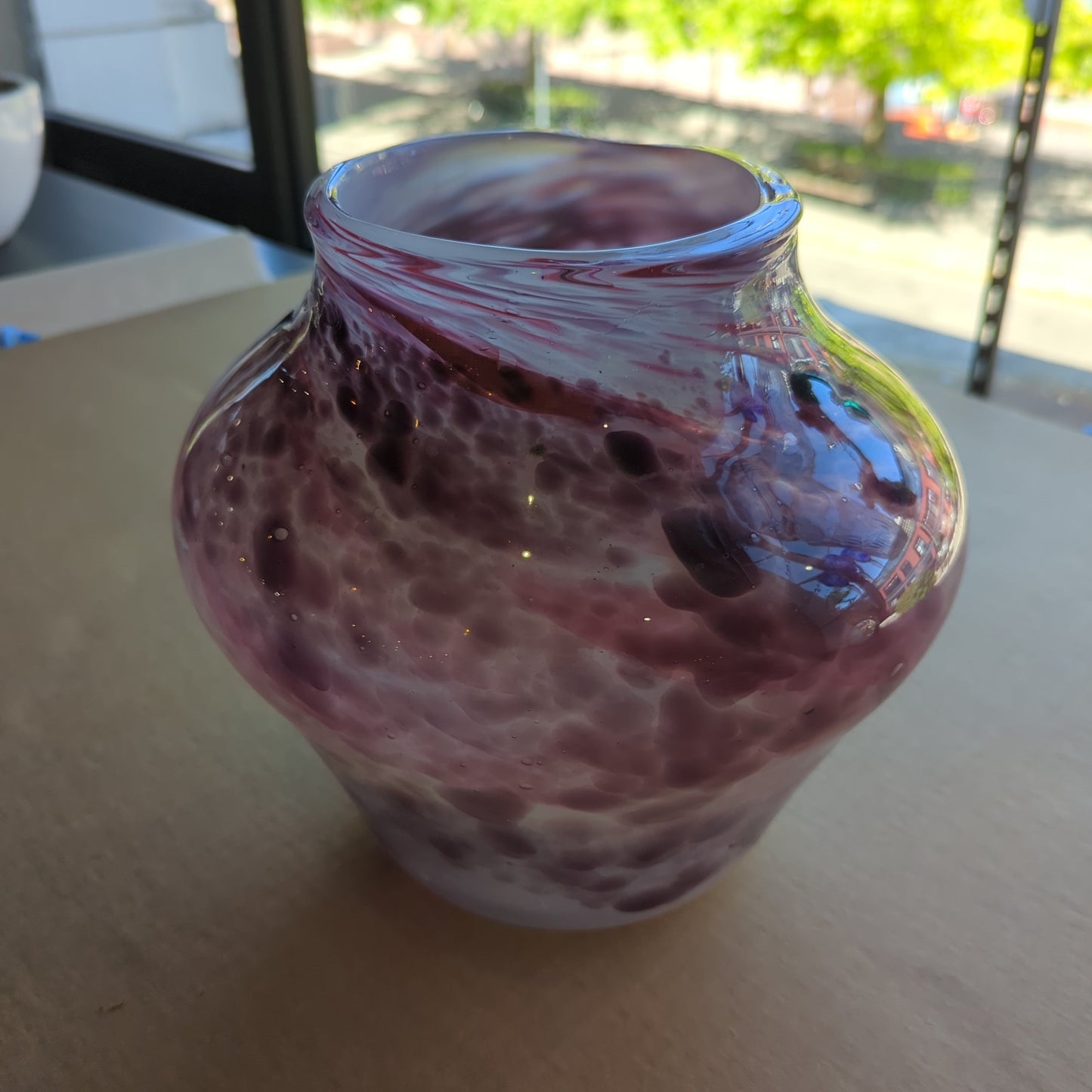 Hand Blown Pink Speckled Glass Bowl/Vase 10"D