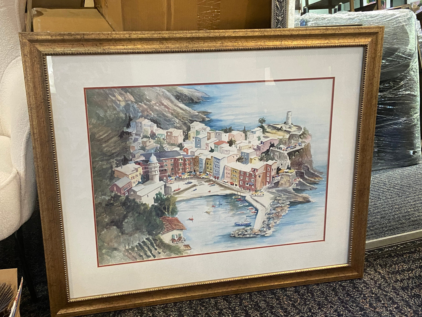 Vernazza Italy Painting in Golden Frame 42" X 35"