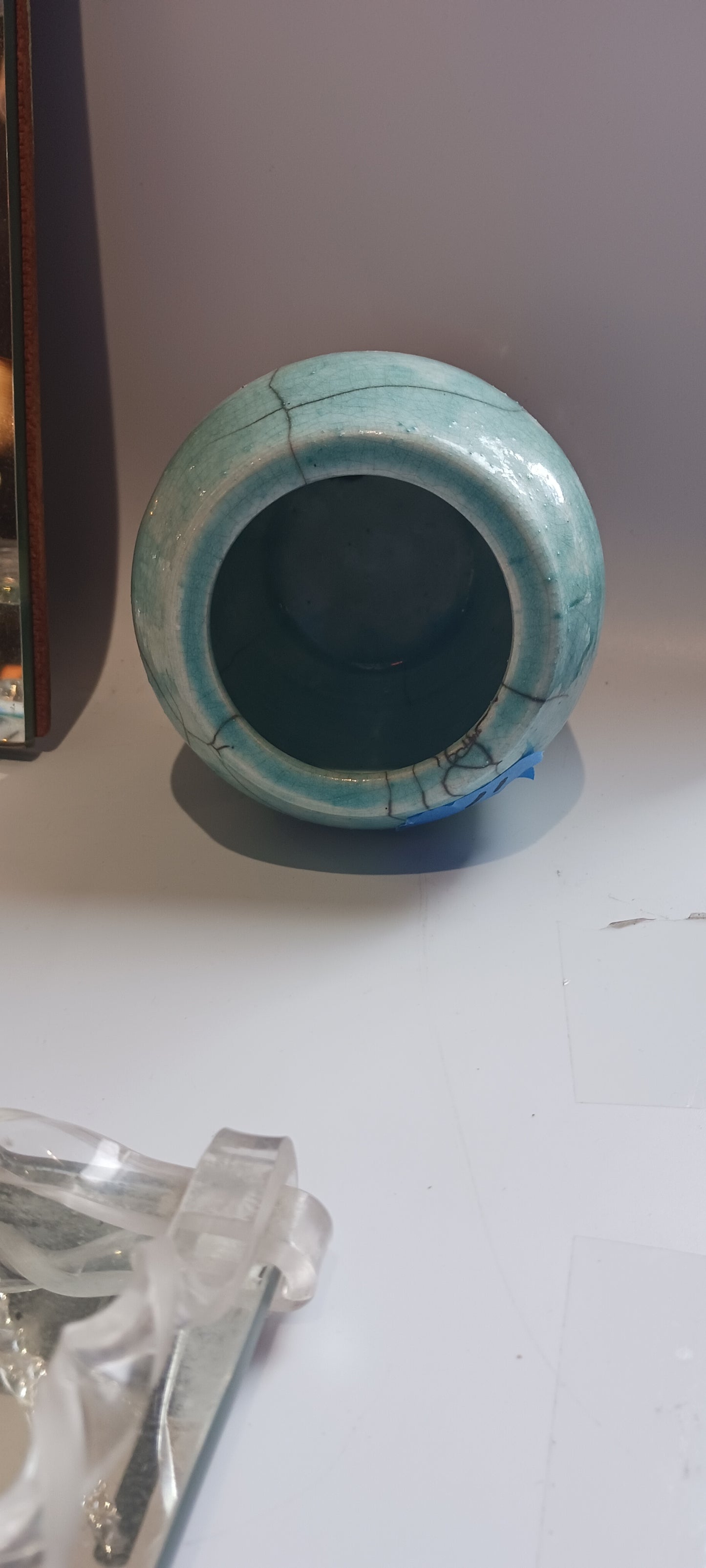 Turquoise Asian Raku Pot 4"x4"