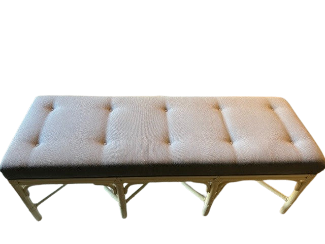 White Upholstered Dining Bench with Wooden Legs - 57" x 19"