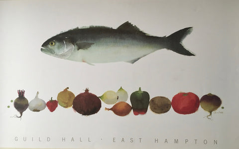 Claus Hoie, Guild Hall East Hampton, Watercolor Fish w/ Veggies, 1990 (35w x 22t)