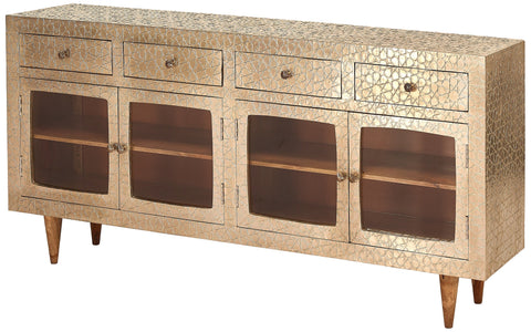 light star patterned holographic 4 drawer 4 door sideboard with glass and wood