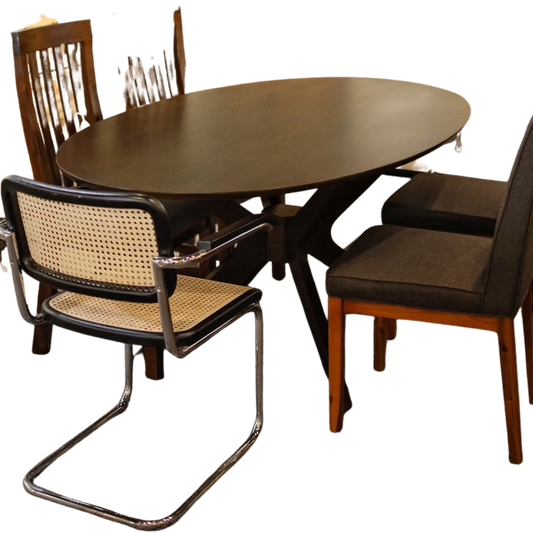 Black Wooden Oval Dining Table 75" x 44" x 30"