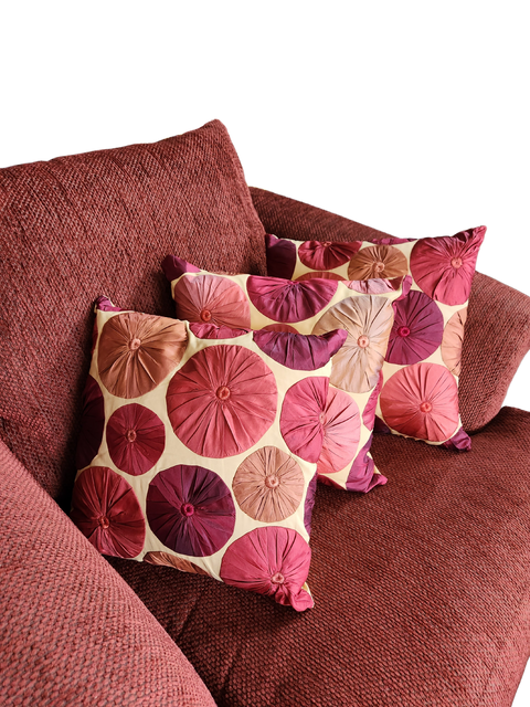 Pink Embroidered Autumn Harvest Asian Fan Pillows 16" x 16"