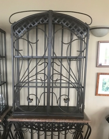 Hand-forged Iron Scrollwork Wine Cabinet 38”x18.5"x81.5