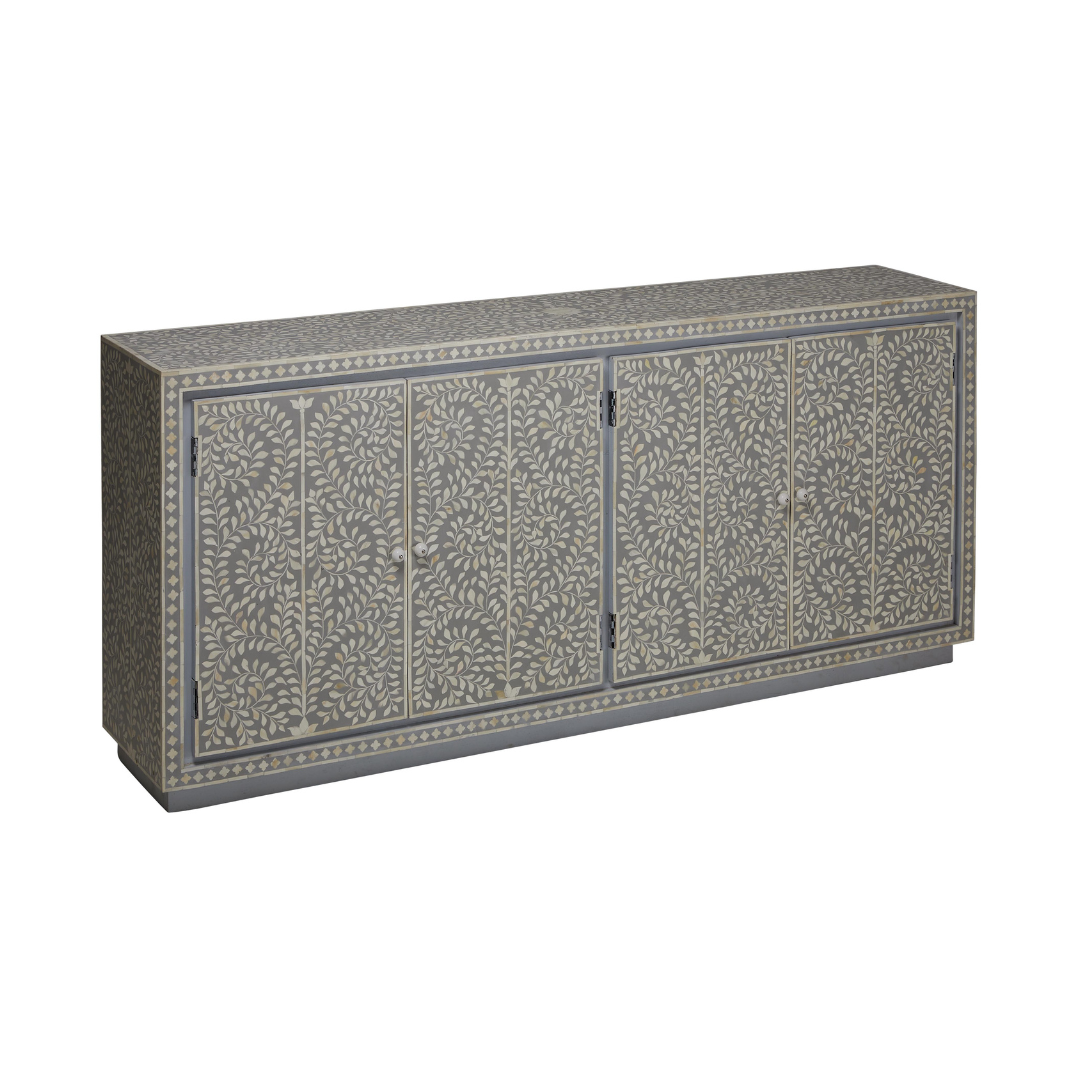 leafy and inlay grey and white nature 4 door sideboard