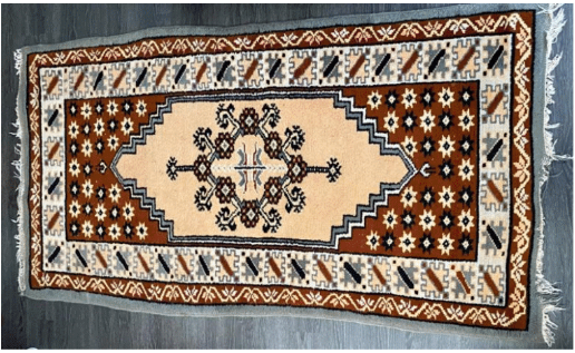 Handmade Wool Carpet from Tunisia with traditional Arabic Bedouin designs 43" x 80"
