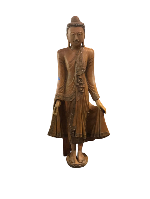 Tall Standing Wooden Burmese Buddha Hand Carved Statue 14" x 60"