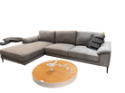 sectional sofa in a light grey with modern black legs, firm and well built. 