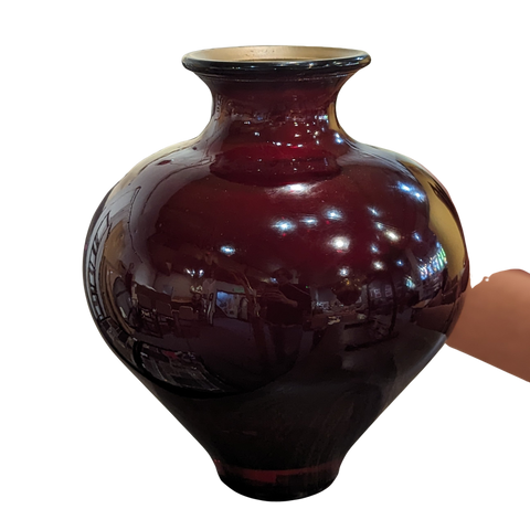 Red Glass Vase with Golden Rim 14"D x 14"H