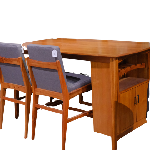 tasmanian blackwood orange counter height wood table with cabinet and wine storage included