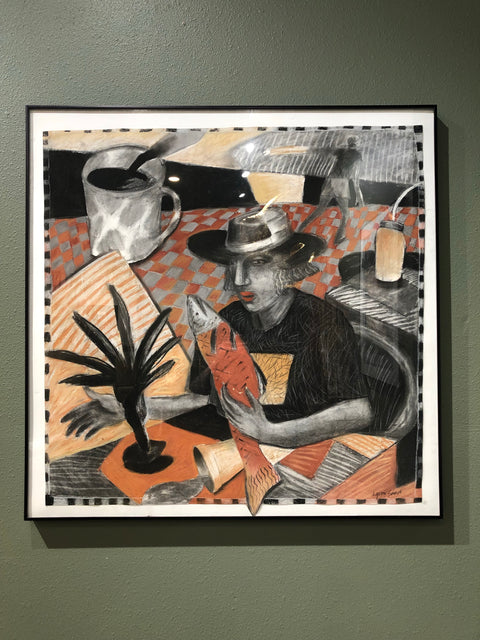 "Fish Woman" by Lynne Saad, Charcoal (40" x 40")