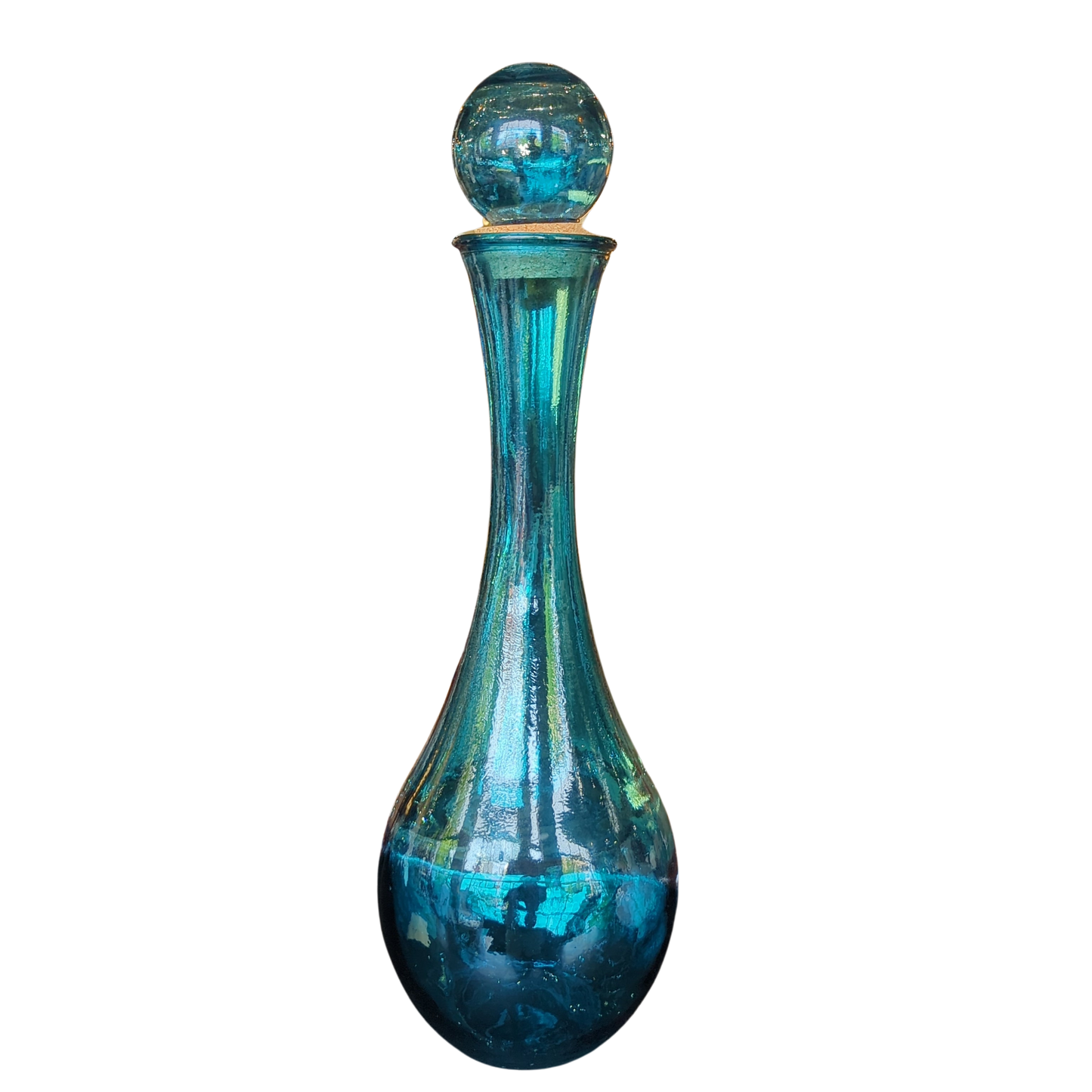 Large Blue Glass Vase with Cork 18"H