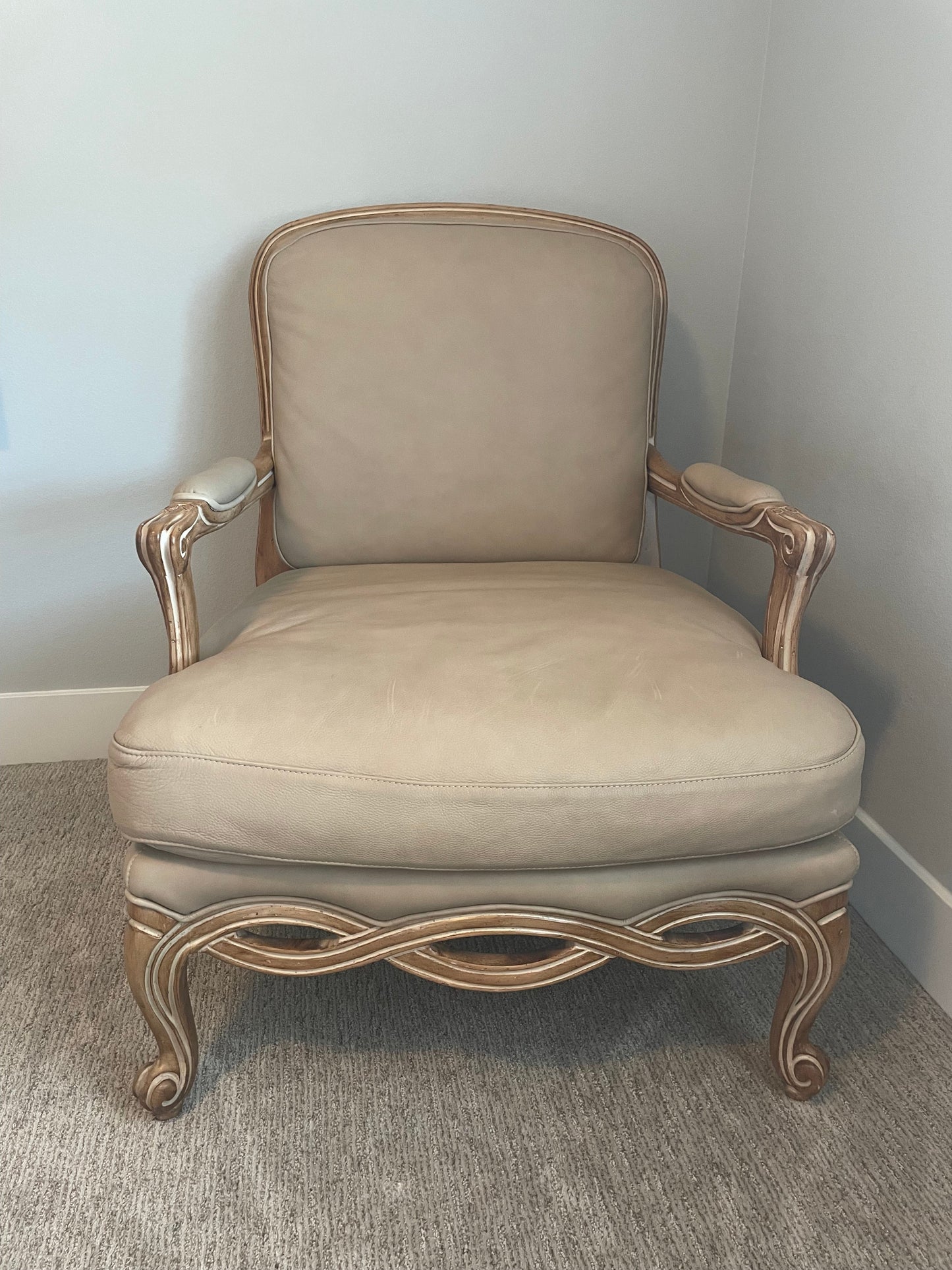 Vintage Sam Moore Ivory Leather French Bergere Chair 38 " X 30 " X 36 "