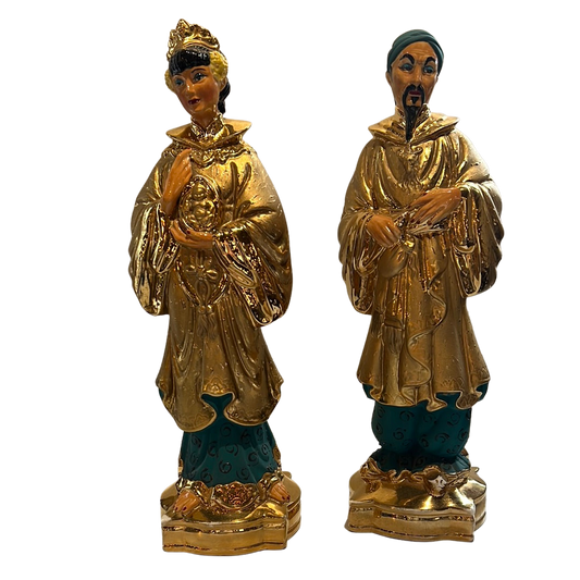 Hollywood Regency Vintage Pair Asian 1963 Ceramic Statues 15.5”x5”