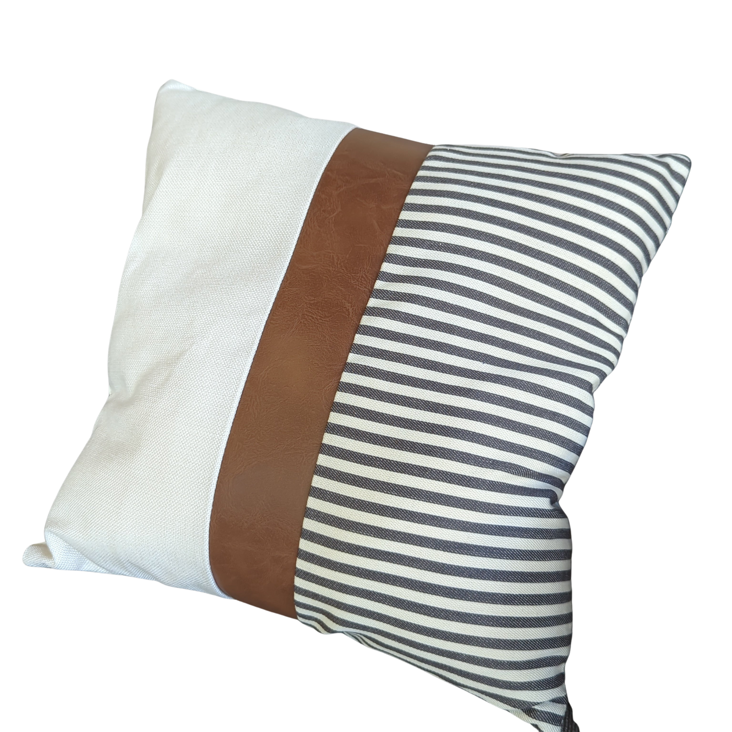 Striped Fabric and Faux Leather Medium Pillows 18"x18"