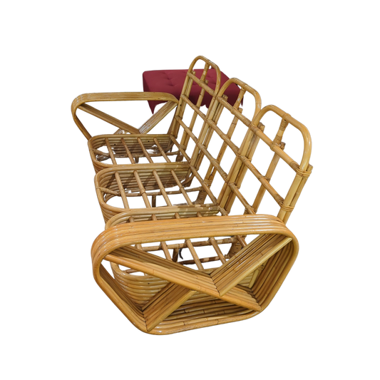 Paul Frankl Rattan Couch Set for Kasuga Manufactured by Tochiku Industry Co Ltd in the 1950's REPLICA (Highest Quality 6 Band Rattan) 77"W x 36"D x 31"H